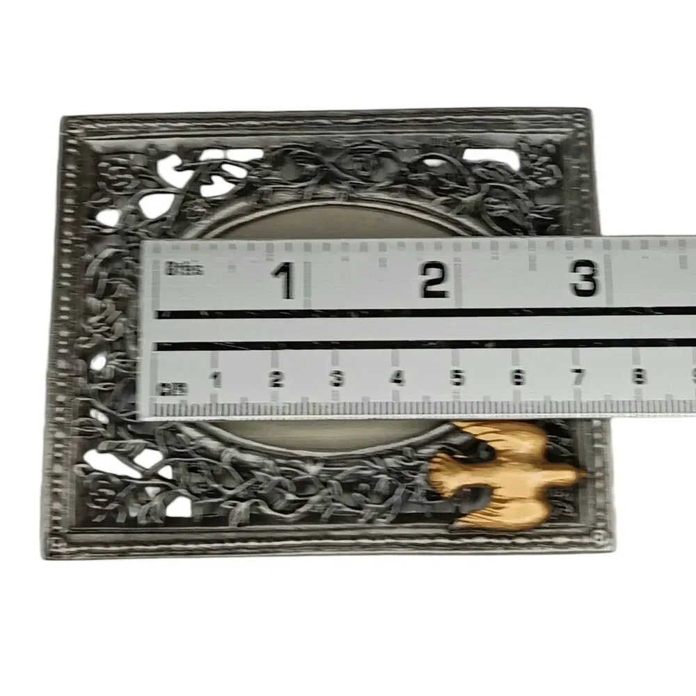 Silver Metal With Gold Dove Picture Frame Floral Vintage 1998 Roman Inc. 3.5x3